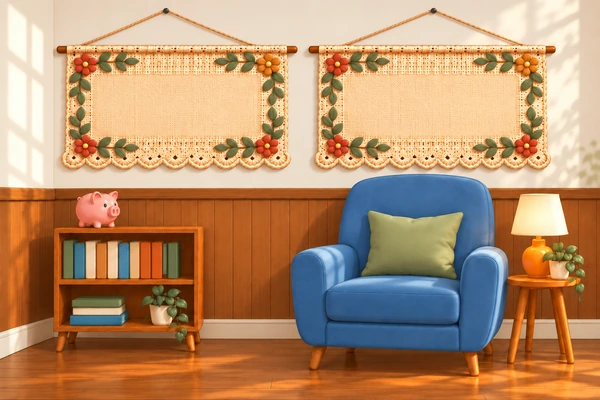 Warm living room with a blue chair